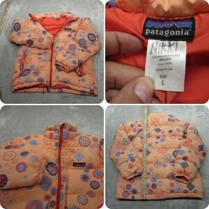 Patagonia Down Jacket Youth Large‎ Peach Floral Insulated Full Zip Thick Puffer